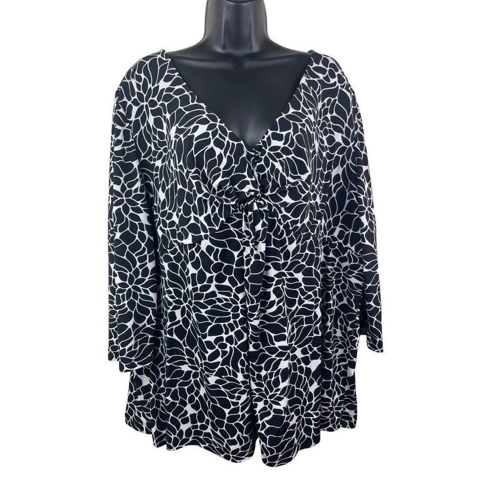 Merona Size 4 Blouse Women Plus Size 2X 3X See Measurements Black White Top
